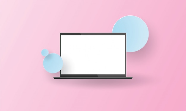 Современный ноутбук с пустым экраном на розовом фоне