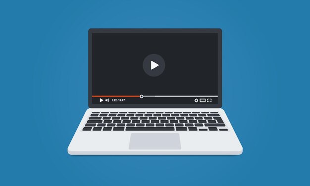 modern laptop with video player on screen online video watch movies educational materials web