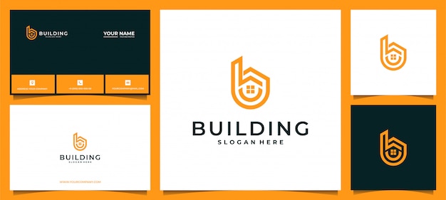 Modern letter b-logo voor gebouw, onroerend goed, aannemer, architectuur, consulting, investeringen. met visitekaartje