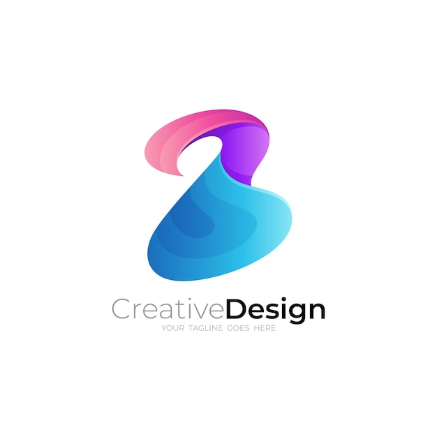 Современный логотип буквы B с трехмерной красочной иллюстрацией дизайна