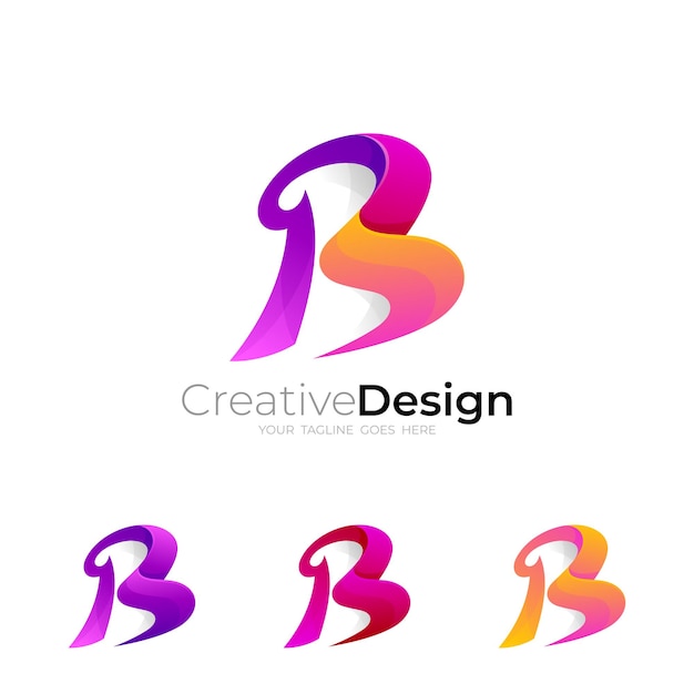 Modern letter B logo with 3d colorful red color