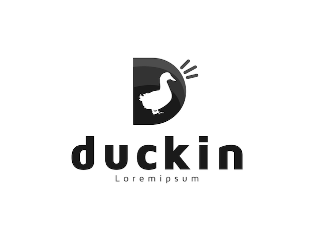 Modern letter d logo with duck illustration