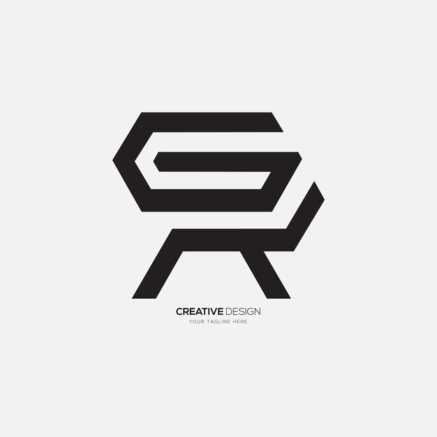 Modern letter G R elegant unique shape minimal line art monogram logo