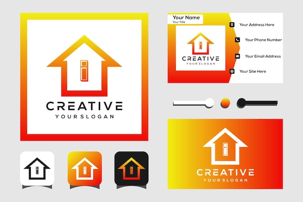 モダンな文字iと家のロゴのデザイン