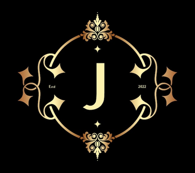 Modern Letter J Monogram. Luxury Frame Border Decor Architecture Vintage Logo Template