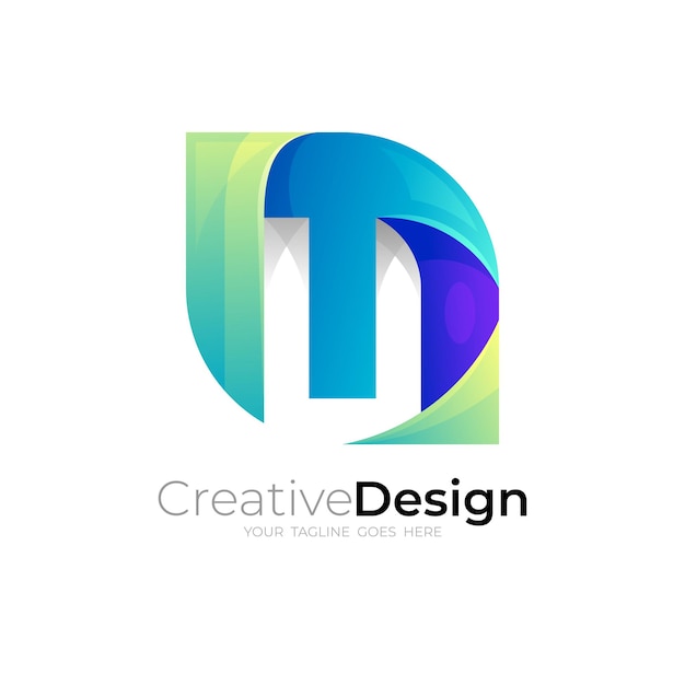 Modern letter M logo with colorful design illustration blue color