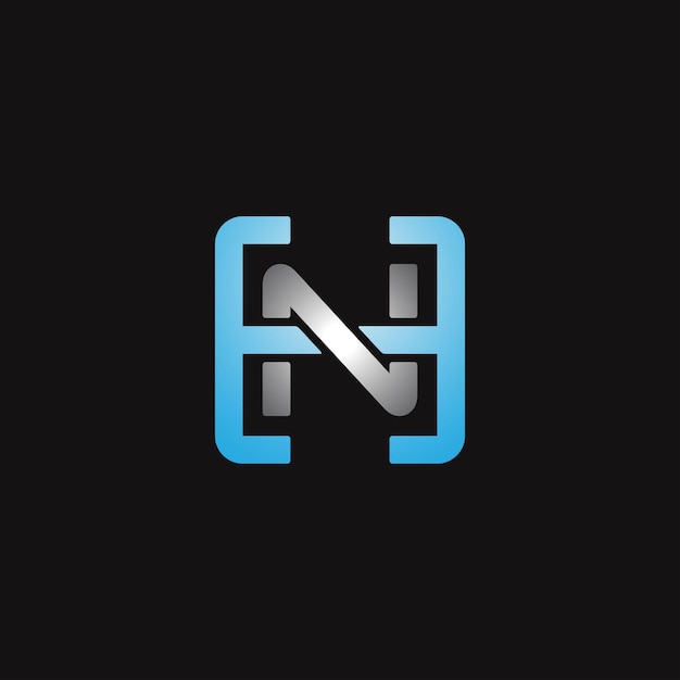 Modern letter NH or HN logo design vector graphic with silver combined blue glossy color