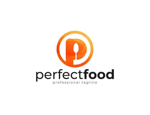 Modern letter p logo design with food spoon concept