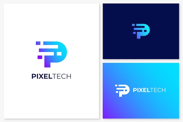 Modern letter p pixel technology logo design