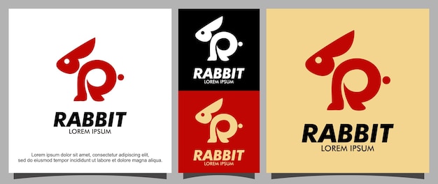 Modern letter R with Rabbit logo template