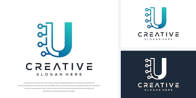 テクノロジーのロゴデザインとモダンな文字u