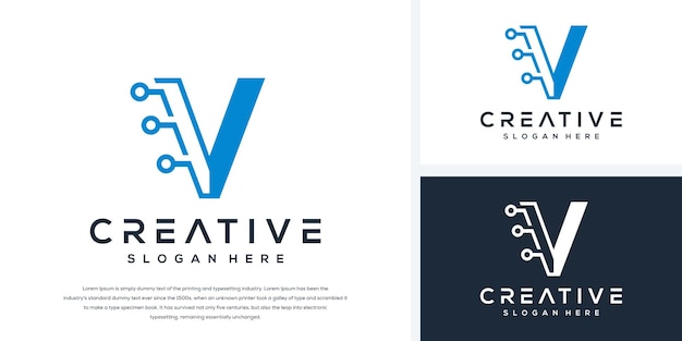 テクノロジーのロゴデザインが施されたモダンな文字v