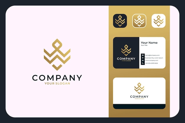 Modern letter w gold logo design and business card