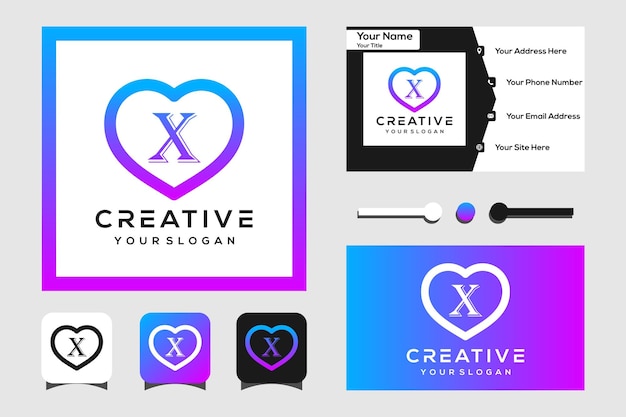 モダンな文字xと愛のロゴデザイン