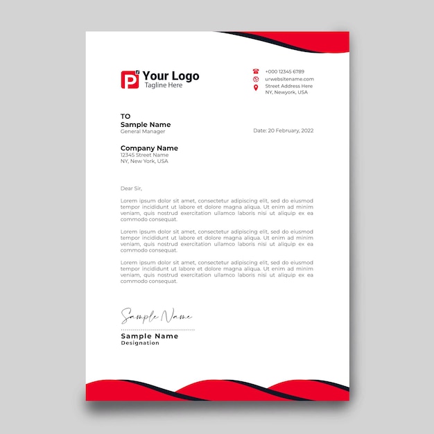 Modern letterhead design template red and black shape