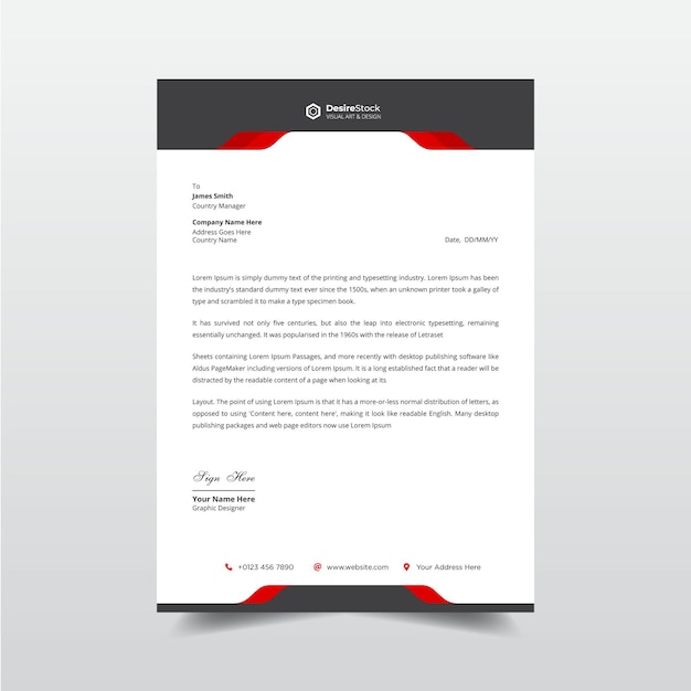 Modern letterhead red and black elements professional business letterhead template