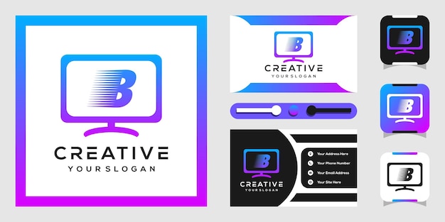 modern lettering b logo design with monitor