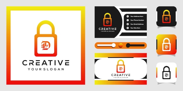 modern lettering d logo design with padlock design