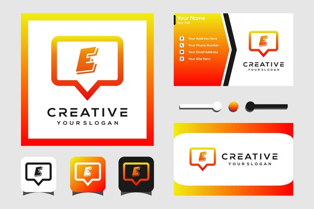 Modern lettering e logo design with chat