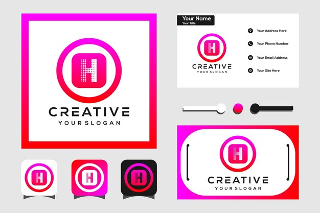 modern lettering h logo design with circles and squares