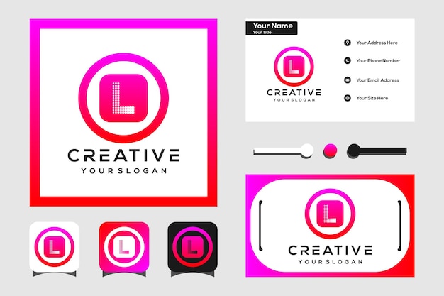 modern lettering l logo design with circles and squares