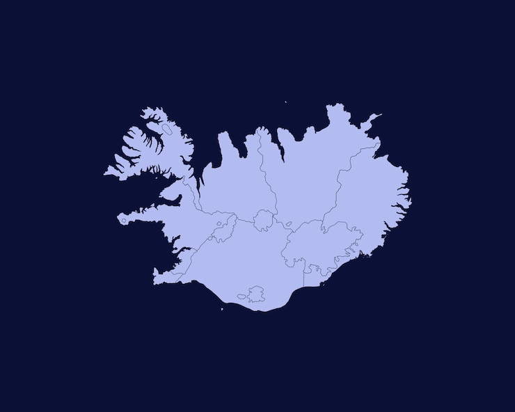 Vector modern light blue color high detailed border map of iceland isolated on blue background vector