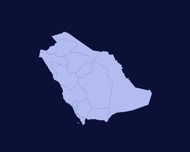 Современный светло-голубой цвет с высокой детализацией пограничной карты Саудовской Аравии, изолированной на синем фоне вектора