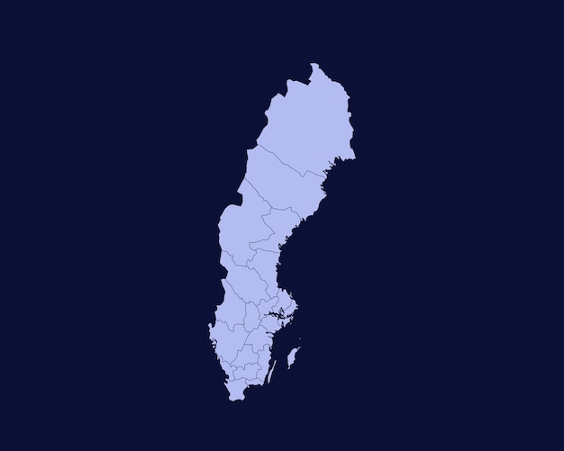 파란색 배경 벡터에 고립 된 스웨덴의 현대 밝은 파란색 높은 상세한 테두리 지도