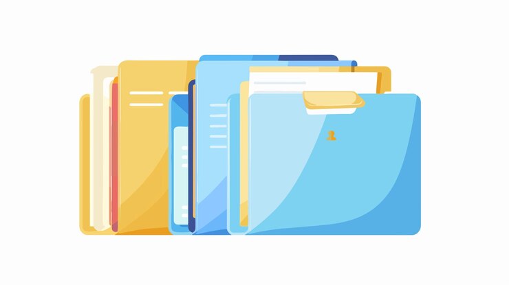 Vector modern light blue and yellow folders with documents