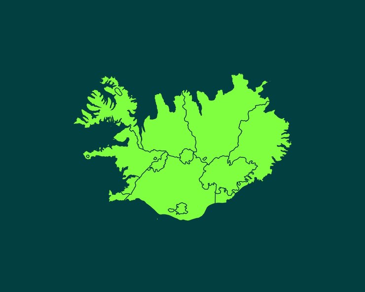 Vector modern light green color high detailed border map of iceland isolated on green background