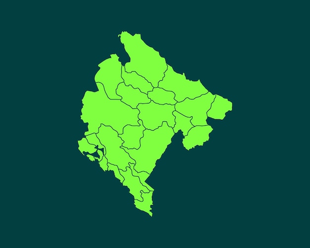 Moderna mappa di confine dettagliata di colore verde chiaro del montenegro isolata su sfondo scuro