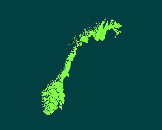 Modern light green color high detailed border map of norway isolated on dark background