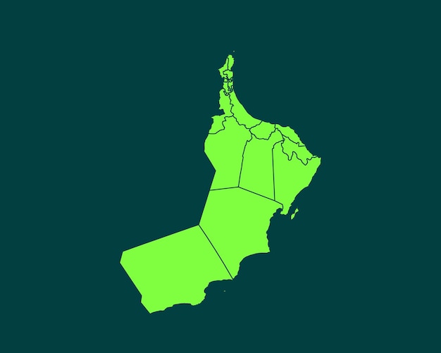 Современный светло-зеленый цвет Высокодетальная пограничная карта Омана, изолированная на темном фоне