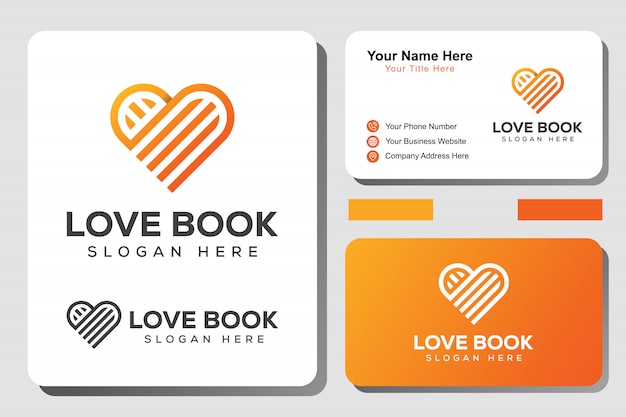 Modern lijn liefde boek bibliotheek logo met identiteit ontwerpsjabloon