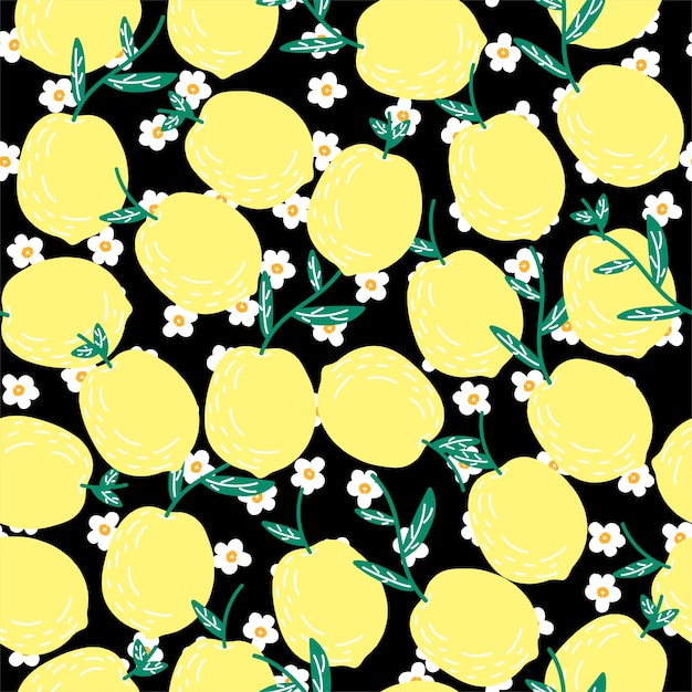 Vector modern lime and flowers cartoon vector background pattern seamless