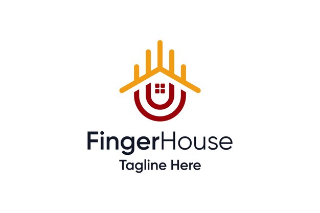 Vettore design del logo del dito della casa dalla linea moderna