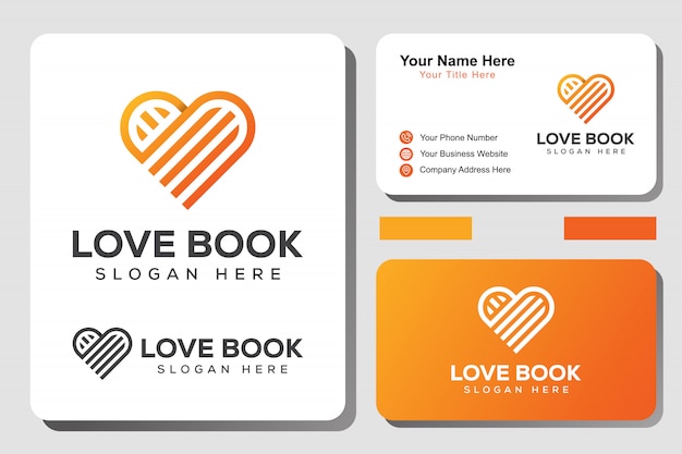 Modern line love book library logo with identity design template