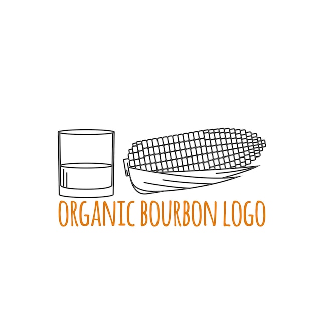 Modern line style logo branding logotype badge with corn and a glass of bourbon