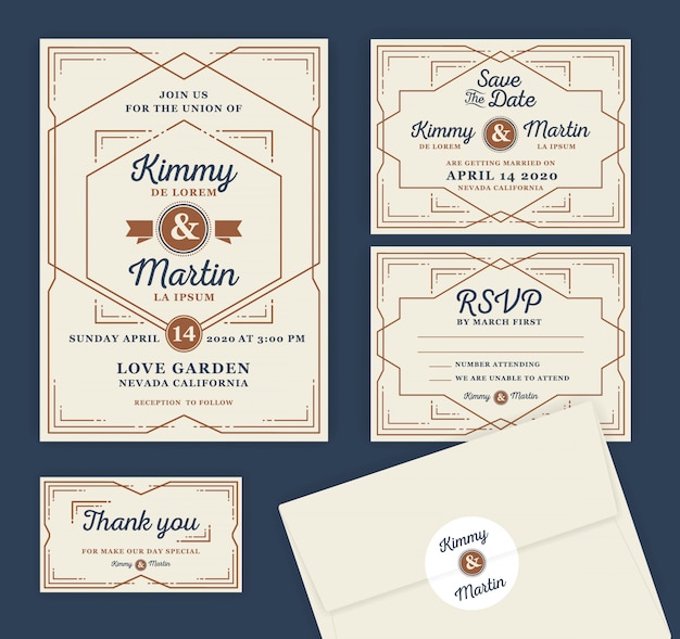 Vector modern line wedding invitation template