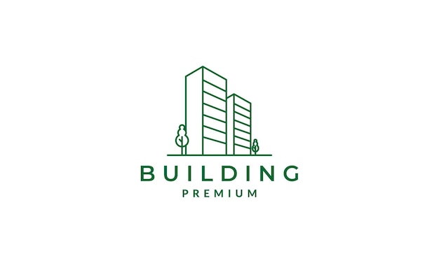 Modern lines building with trees logo symbol vector icon illustration graphic design