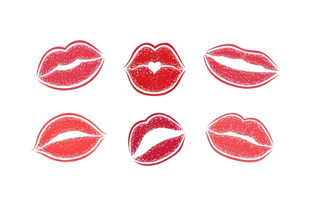 Modern lips prints on a white background vector set of womans girl lipstick kiss mark