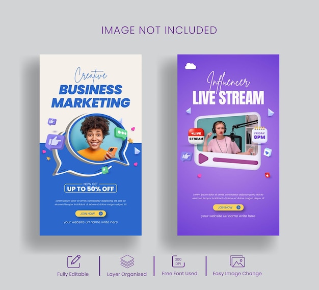 Modern Live streaming Instagram story and social media story banner template with creative 3d style