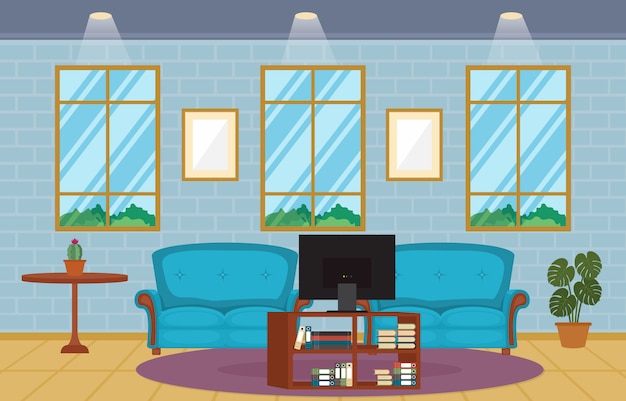 Modern living room family house interior furniture vector illustration