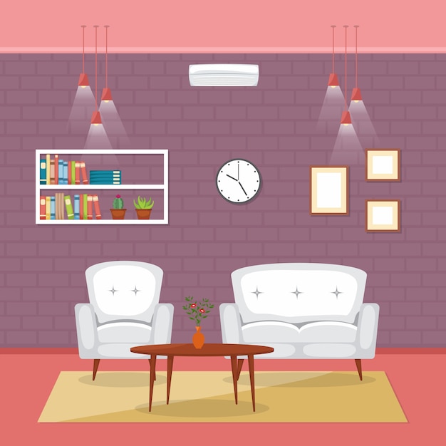 Современная гостиная семейный дом интерьер мебель векторная иллюстрация
