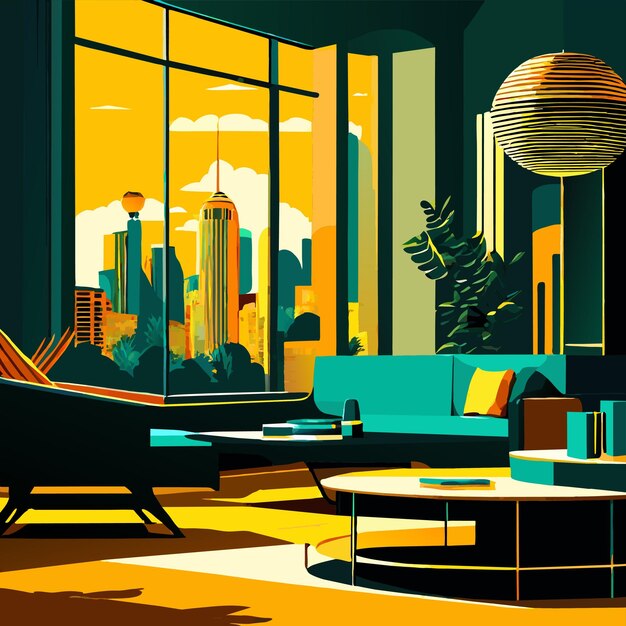 Modern living room interior design vector illustration