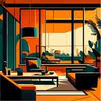 Vector modern living room interior design vector illustration