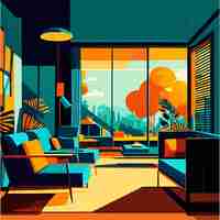 Vector modern living room interior design vector illustration