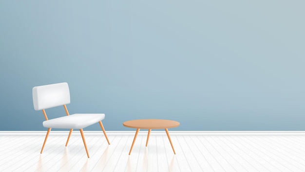 Modern Living Room With Chair And Wooden Table