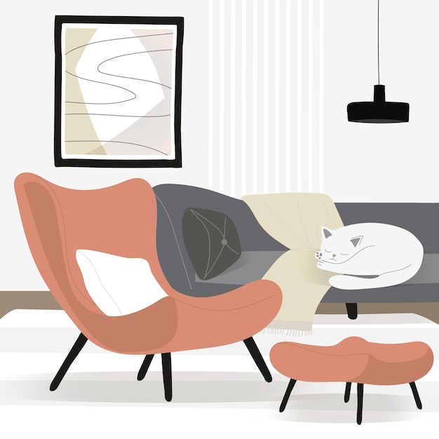 Modern living room with furniture and decorVector illustration