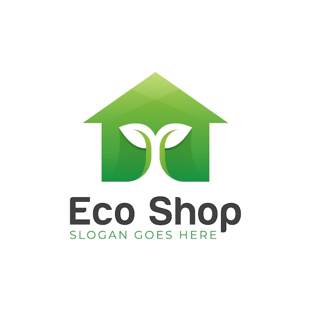 Modern logo design of eco shop organic symbol with plant tree and house icon illustration